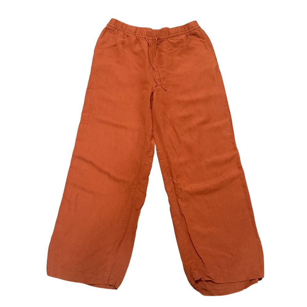 H&M Linen Blend Wide Leg Pull On Pants Rust Orange Relaxed Medium Resort Summer